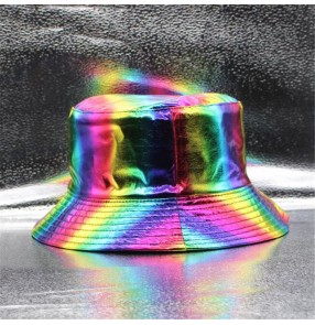Adult Anti-spray saliva direct splash rainbow fisherman's cap with face shield night club jazz performance glitter protective hat  for unisex