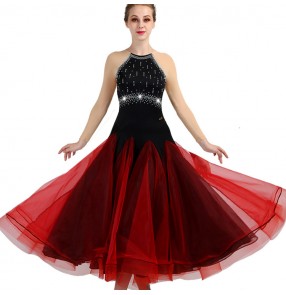 Adult children ballroom dresses wine color long sleeves stage performance competition professional waltz tango dancing long dresses