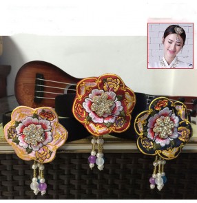 Adult children korean traditional hanbok dresses embroidered flowers headbands Traditional korean costume headdress haid accessories for girls