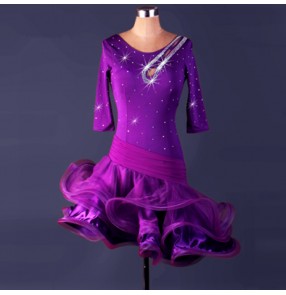 Adult children latin dance dresses for female girls red royal blue pink stage performance rumba samba chacha salsa dance skirt dress