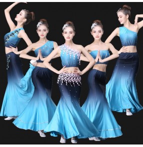 Adult chinese folk peacock dance costumes Dai dance clothes student art examination ethnic stage performance clothes fishtail practice skirt for women