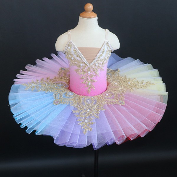 Adult colorful Rainbow colored professional ballet dance dress tutu skirt prom party concert ballerina stage performance dress sleeping beauty little swan show group ballet dance costume