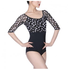 Adult female Women polka dot ballroom dance body top Printed stretch mesh Latin dance bodysuits jumpsuits clothes