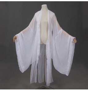 Adult Hanfu Costume large sleeves Coat White Fairy princess cosplay cardigan long cape Chinese Traditional Clothing For Women Classical Dance xmas Folk Dance Wear