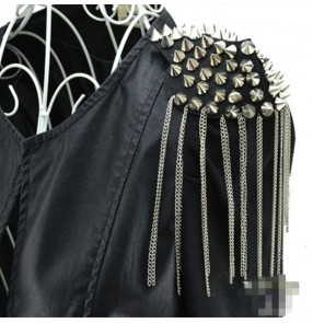 adult kids jazz punk rock pole dance jackets fringed rivet epaulette stage performance leather jacket drama film cosplay model show clothing shoulder accessories armband