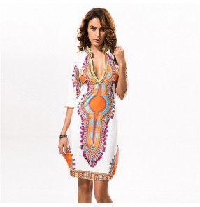 African Dresses for Women Dashiki Printed V-neck Robe Africaine Ladies Clothes Female Dress Party Rich Clothing