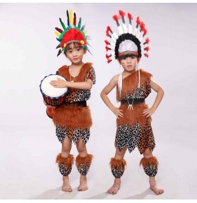 African drum costumes children primitive hunter performance costumes Indian dance costumes toddler savages costumes