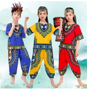 African drum performance costumes for boy girls Xmas halloween party Tambourine dance clothes Dai ethnic minority performance costumes for kids