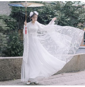 Ancient chinese traditional Hanfu white fairy princess cosplay dress for female han tang qing express stage performance gown birthday gift photos video shooting clothes