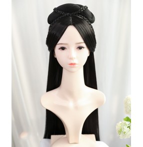 Ancient style Chinese Hanfu cosplay wig fairy princess hair wig Drama dance hairstyle modeling Hanfu black long straight wig