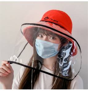 Anti spit saliva splash fisherman's cap for women with face shield Protective cap isolated dust smiley chain hat