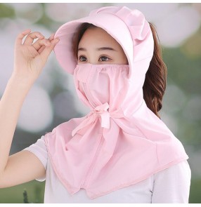 Anti-spitting outdoor sunscreen hats with mask for women riding summer mouth cover sun protection visor cap 