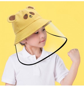 Anti-spray saliva anti-droplet bear fisherman's cap with clear face shield for kids outdoor protective hat for boy girls