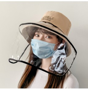 Anti spray saliva bucket fisherman hat with face shield dust proof sunscreen cap for women
