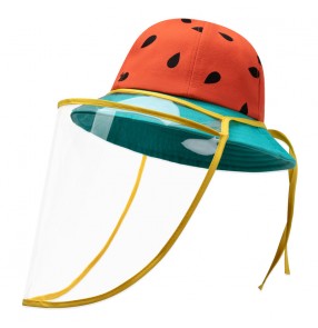 anti-spray saliva cotton fisherman's cap for kids baby watermelon pattern with face shield dust proof sunscreen protective hat for children