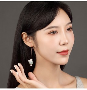 Antique Chinese Hanfu fairy dresses earrings with cheongsam oriental qipao dress ear clip for girls women
