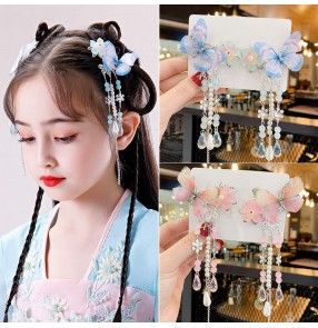 Antiquity Children's Chinese fairy princess Hanfu butterfly headdress Tassel Hair Ornaments Girls Baby Hairpins Chinese Style Hair accessories