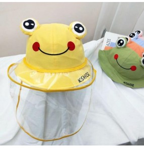 Antivirus spray saliva kids baby cartoon frog fisherman's cap with face shield sunscreen dustproof sun cap for children