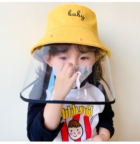 Antivirus spray saliva yellow cartoon fisherman's cap for kids baby direct splash proof protective sun hat for girls boys