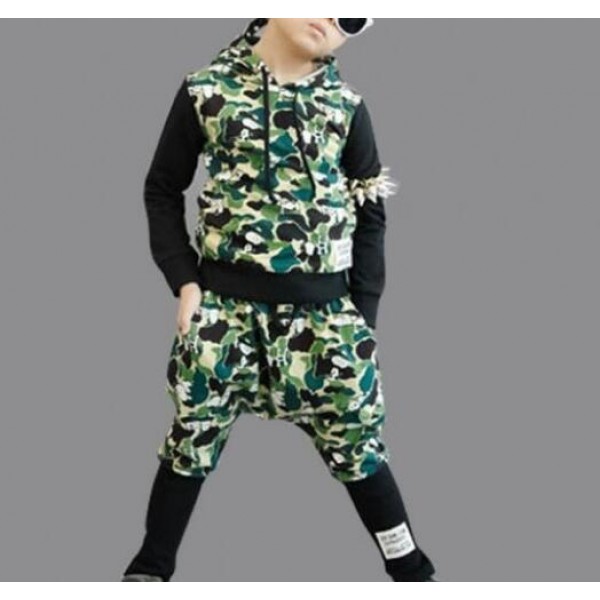 Army green printed pattern patchwork fashion casual boys kids children