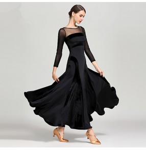 Ballroom dancing dresses wine black long sleeves waltz tango dancing flamenco dresses for women lady