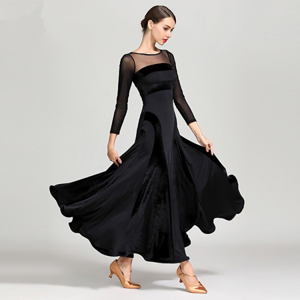 Ballroom dancing dresses wine black long sleeves waltz tango dancing