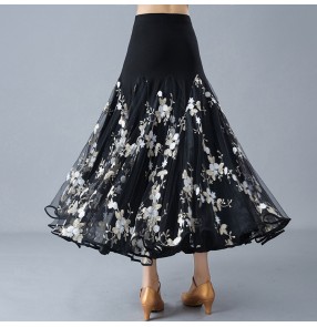 Ballroom dancing skirt for women female competition white embroidery flowers big skirted flamenco practice waltz tango dancing skirts