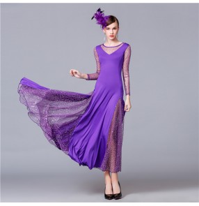 Ballroom dresses for women female violet black red long sleeves competition waltz tango long dress