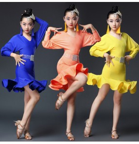 Ballroom dresses latin dancing dresses Royal blue orange competition professional chacha rumba chacha dancing costumes dresses