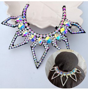 Ballroom latin dance competition Rhinestone headdress for toddlers rhythmic gymnastics figure skating Hair crown hair bun for baby kids ballet performance hair accessories 