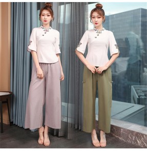 Beauty salon beautician work clothes female traditional Chinese medicine physiotherapy health moxibustion hall technician cotton and linen suit