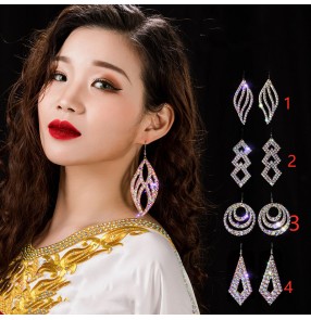 Belly dance diamond bling earrings Latin dance handmade anti-allergic earrings stage performance jewelry accessories