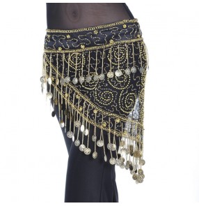 belly dance hip scarf skirt for women gold black Coin mesh color piece waist chain belly dance luxury waist chain belly dance belt