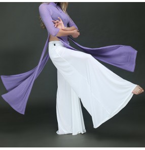 Belly dance white wide leg pants Yoga ballet dance practice pants Ice silk exercises pratice gymnastics wide leg pants dance suit