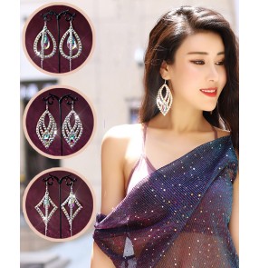 Belly latin dance diamond bling earrings for women singers stage performance model show earrings colored diamonds dance performance accessories earrings