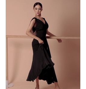 Black ballroom dance dress for women ruffles beck waltz tango foxtrot dance standard tango waltz dance dress for female
