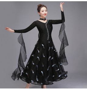 Black ballroom dancing dresses for women female waltz tango dance dress stage performance modern dance long dresses