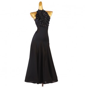 Black ballroom dancing Dresses for women girls kids halter neck sleeveless waltz tango foxtrot smooth dance long dresses