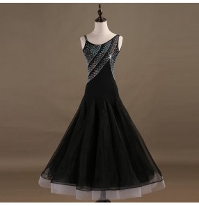 Black ballroom dresses for women girls abiti da ballo di tango valzer diamond sleeveless waltz tango competition professional long dresses