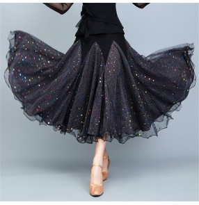 black ballroom Waltz dance skirt forwomen rainbow sequined ballroom dance competition performance skirt female ballroom dance big swing skirt modern dance skirt