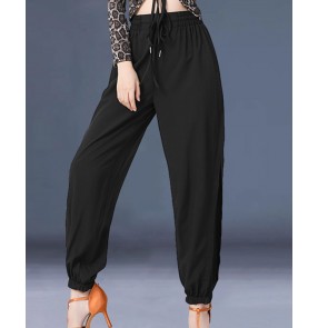 Black blue Latin dance pants for women girls ballroom salsa cha cha  dance trousers hollow side training suit slim legged rumba dancing pants