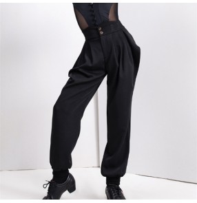 Black color latin ballroom dance pants for kids boys modern ballroom latin dance long harem trousers for kids