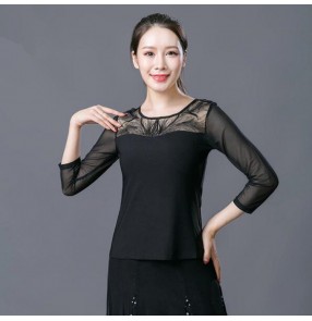 Black colored women ballroom dancing tops female latin rumba samba salsa chacha dance tops blouses