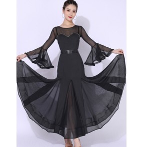 Black flare sleeves ballroom dancing dresses for women girls waltz tango foxtrot smooth dance long skirts costumes for female