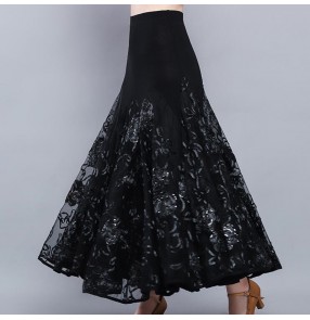 black flowers Ballroom dancing skirts competition stage performance waltz tango dance skirts