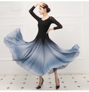 Black gradient colored Ballroom dance dresses for women long sleeves tango waltz foxtrot dance dresses ballroom Sling dance skirt