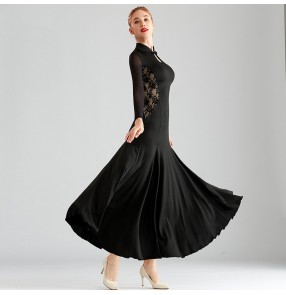 Black lace ballroom dance dress for women stage performance ballrom cheongsam dress for female