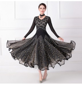 Black lace ballroom dance dresses for women female competition waltz tango foxtrot standard dance dress for women