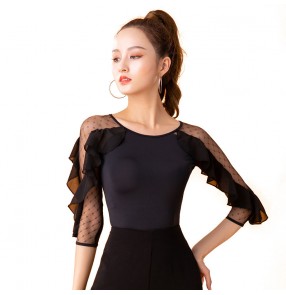 black lace Latin dance tops for women  ballroom dance tops stage performance pratice dance blouses for female