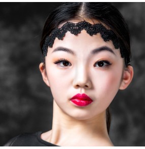 Black Lace Latin headband for girls kids stage performance black lace ballroom headband headdress